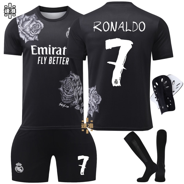 24-25 Real Madrid Y3 yhteinen jalkapalloasu nro 7 C Ronaldo Vinicius 5 Bellingham 10 Mbappe pelipaita setti Size 7 socks + protective gear Size L