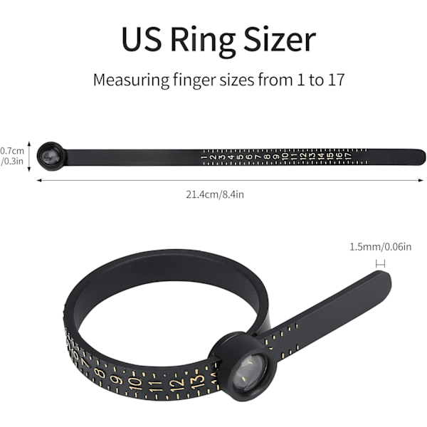 Uppgraderad Ringskalare Mätset Återanvändbar Fingerstorleksmätare Mätverktyg Smyckesstorleksverktyg 1-17 USA Rings Storlek