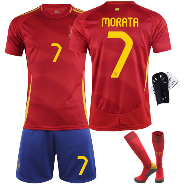2024 Spanien Europamesterskab trøje nr. 9 Gavi 26 Pedri 7 Morata 16 Rodri fodboldsæt Size 7 socks + protective gear 26 yards