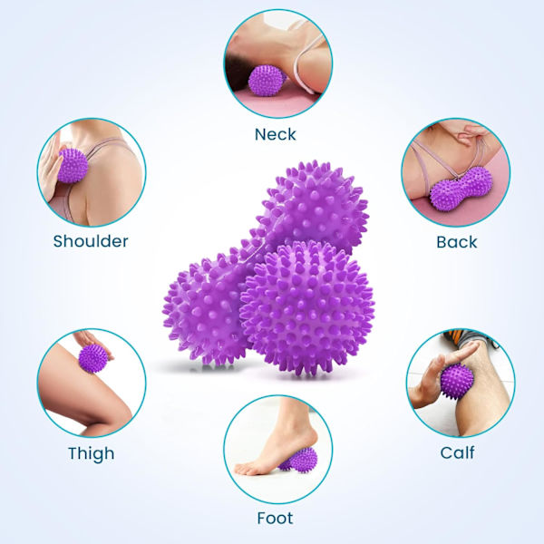 Hård spikad massageboll - Perfekt för plantar fasciit, triggerpunkter, djupvävnad, myofascial release - Designad för att lindra stress Set of 2 (Purple)