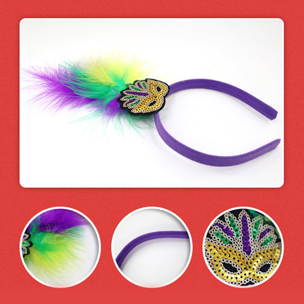 Mardi Gras-hovedbånd til piger, damer, fjerhovedbånd til banketfotografering 0.03 Headband mask