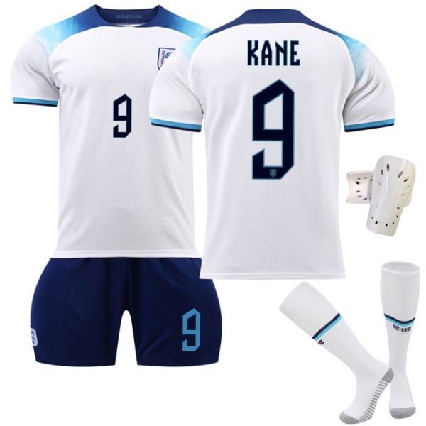 22-23 England hem-VM-tröja nr 9 Kane 10 Sterling 19 Mount 20 Foden fotbollströja Size 7 with socks + protective gear #18