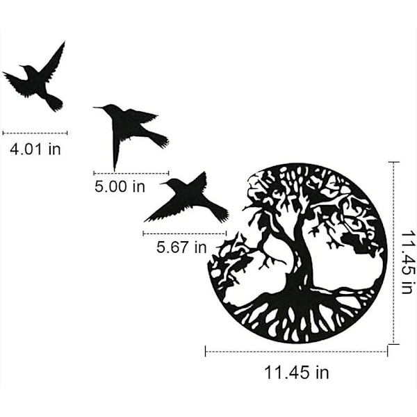 Metall Livets Träd Väggdekal Med Fåglar Svart Dekor - 30 Cm / 11,45\" Livets Träd Väggdekal Modern Väggdekal Metall Träd Vägg