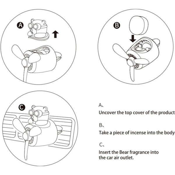 Automaattinen ilmanraikastin, Pilot Bear -auton hajotin pyörivällä potkurivalvimella, ilmanraikastin, aromaterapia, koristeet, auton lisävarusteet (Cool Black) Cool Black