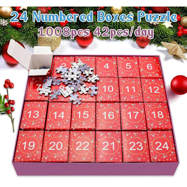 24 Dages Julekalender 1008 Brikker Julepuslespil Nedtælling Blind Box Legetøj C
