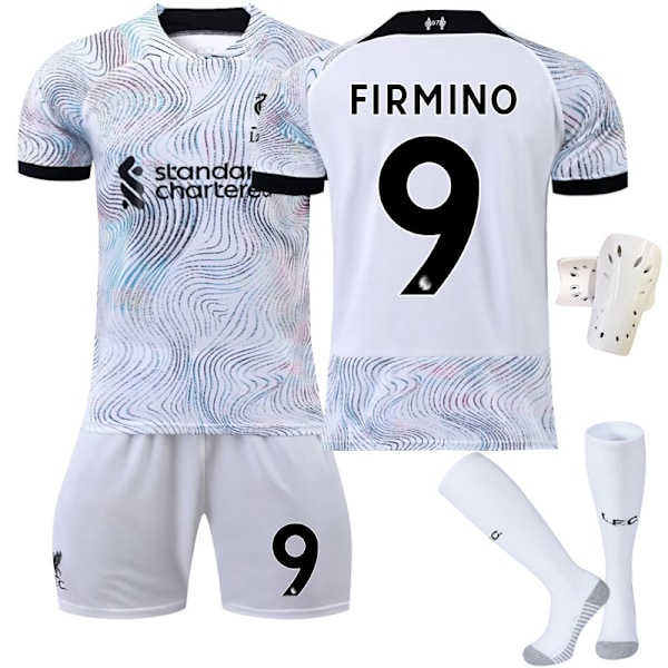 22-23 ny udebane helt hvid korrekt version nr. 11 Salah 27 Nunez 23 Diaz fodboldtrøje No. 27 with socks + protective gear #XS