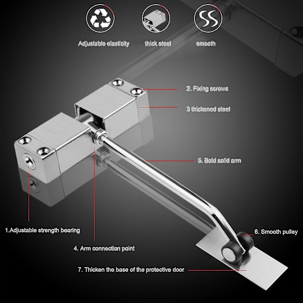 Stille Dørlukker, Lydløs Automatisk Fjeder, Justerbar Hastighed, Nem Installation, Bred Anvendelse