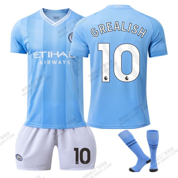 23-24 Manchester City hemma nr 9 Haaland 17 De Bruyne 10 Grealish fotbollsuniform korrekt version av bollkläderna Size 10 with socks 18#