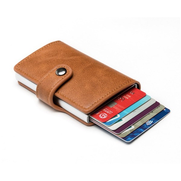 POP UP-tegnebog med RFID-NFC blokering Kort Holder Case Tegnebog Kassette Snap Button Apricot