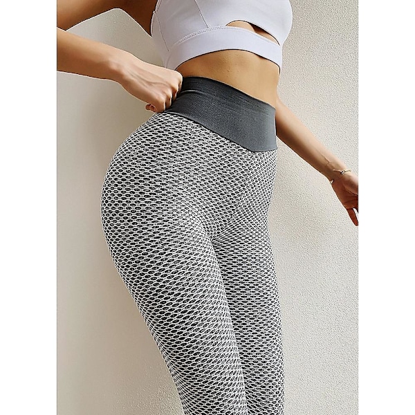 Kvinners Leggings Høy Midje Yoga Bukser Tiktok Scrunch Rumpe Jacquard Ruched Booty Tights Mage Kontroll Rumpe Løft Grå Hvit Svart Lilla Fitn Hvit White M