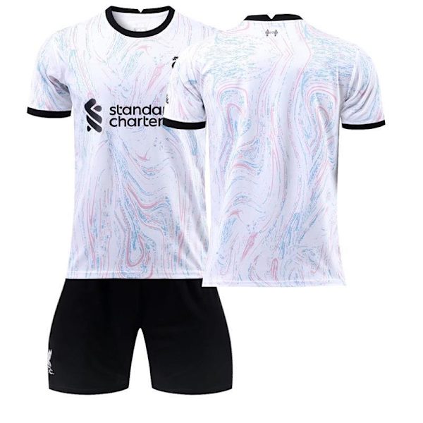 22-23 Liverpool borta 11 Salah grå och vit fotbollströja med strumpor Liverpool away game without number #24