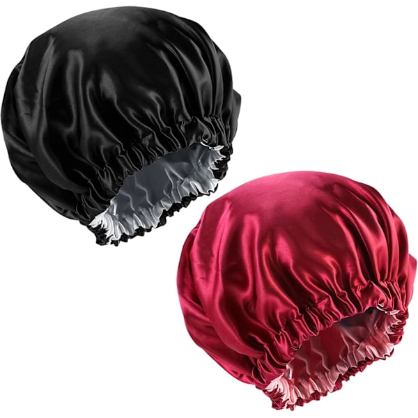 2-pack Satin Hår Bonnet Sovmössa Nattmössa Sovhuvudskydd Elastisk