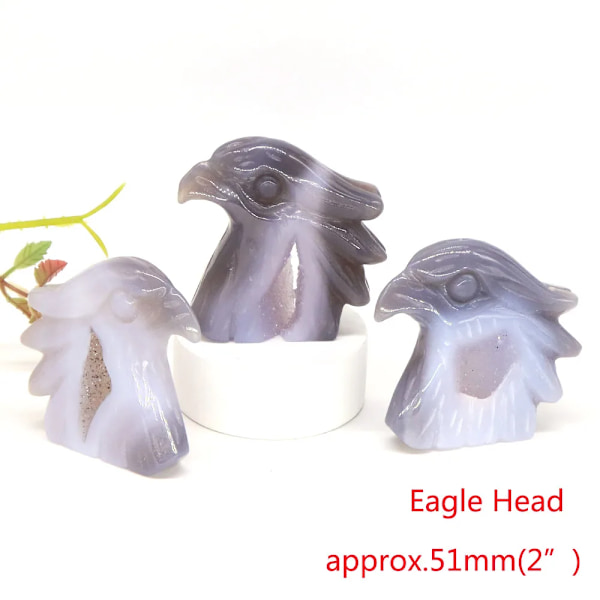 Svane Ørn Hoved Fisk Ugle Pingvin Statue Natursten Grå Agat Geode Healing Krystal Udskæring Dyr Figurer Håndværk Hjem Indretning Pingvin Penguin 5 pcs