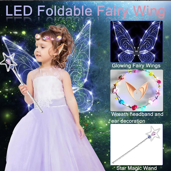 Glittrande älvvingar för vuxna, LED-diadem för karnevaler och temafester Stjärnvit Star white Star white