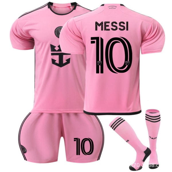 24-25 New Miami hemma och borta rosa nr 10 Messi fotbollströja set 9 Suarez tröja med strumpor 24/25 Miami Pink No. 9 XXL