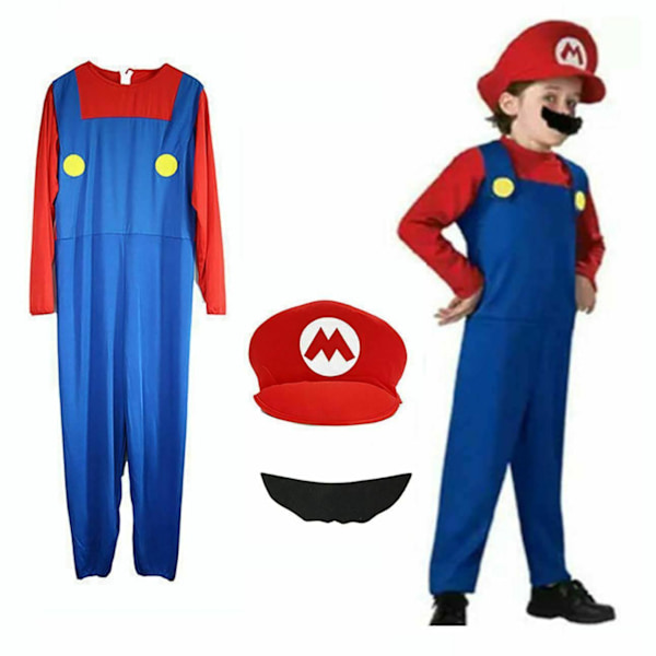 Barn Super Mario Luigi Bros Cosplay Kostyme Red 105-120cm