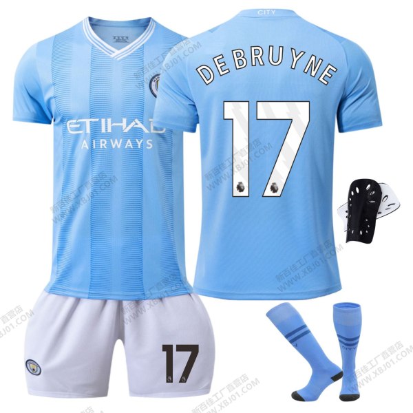 23-24 Manchester City hjemmebanetrøje nr. 9 Haaland 17 De Bruyne 10 Grealish fodbolduniform korrekt version af boldtøjet No. 11 Protective Gear with Socks M