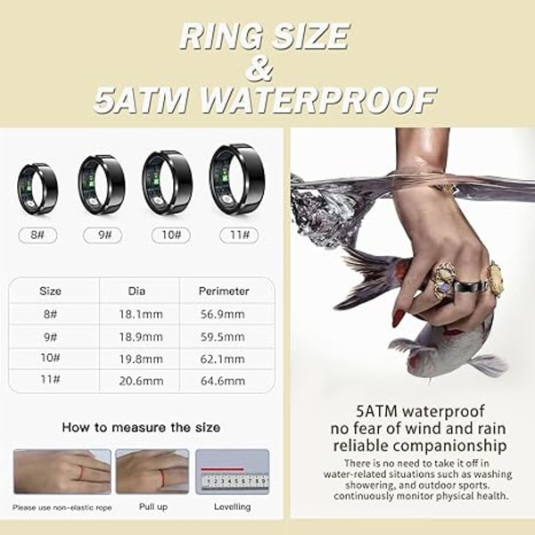 Smart Ring Svart Vattentät Fjärrkontroll Fotografering Smart Sömn Spårning Sport Ring för Fitness Sömnövervakning svart black No.10 Inner diameter: 19.9mm