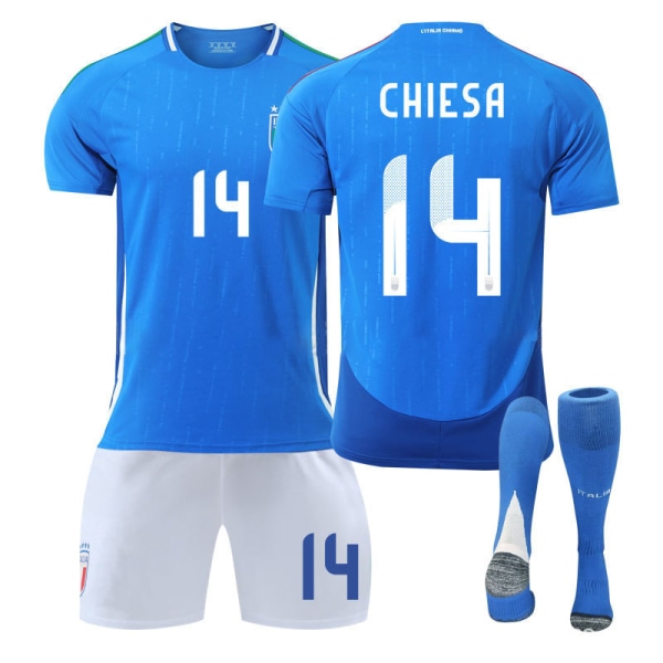 Italian jalkapallomaajoukkueen EM-kotipaita 2024 Chiesa aikuisille ja lapsille, harjoitusasu, miesten ja naisten jalkapalloasu Italy Home No. 8 + Socks XL