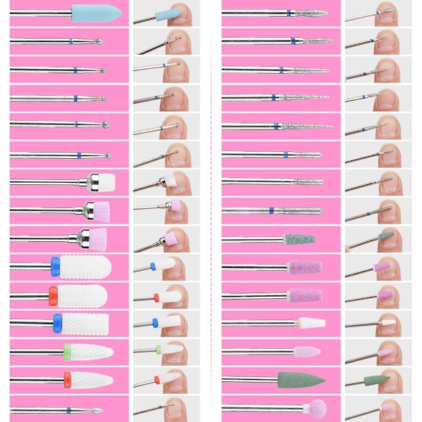 30-delad nagelfilsset med låda, 3/32'' keramisk nagelfil för nagelband, diamantkarbid nagelfil för akryl- och gelnaglar