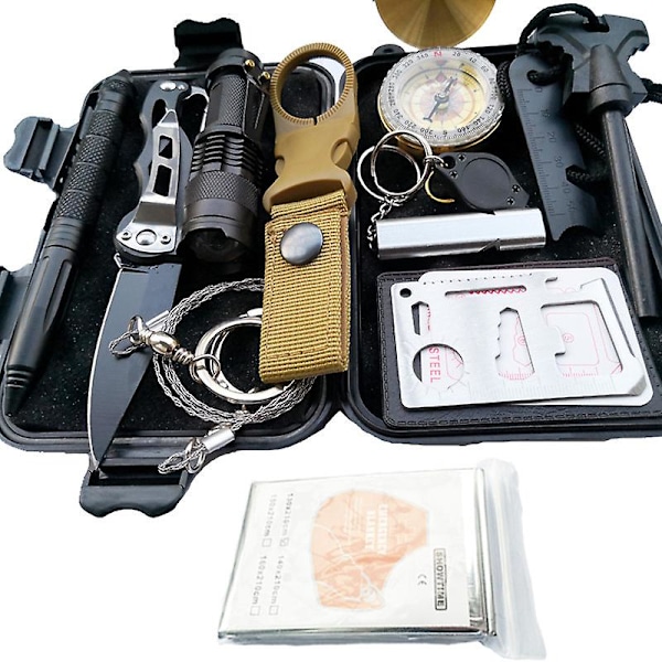 Utomhus Överlevnadsverktyg Kit 12 i 1 Nödöverlevnadskit för