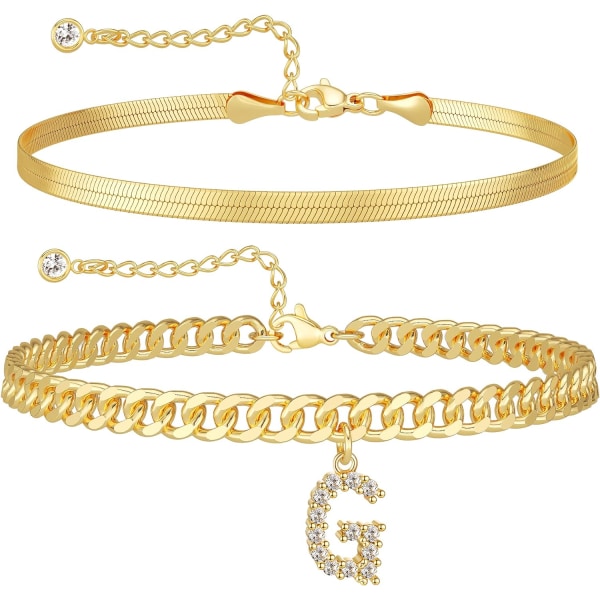 Guld ankelarmband för kvinnor, 14K läckra guld initiala ankelarmband