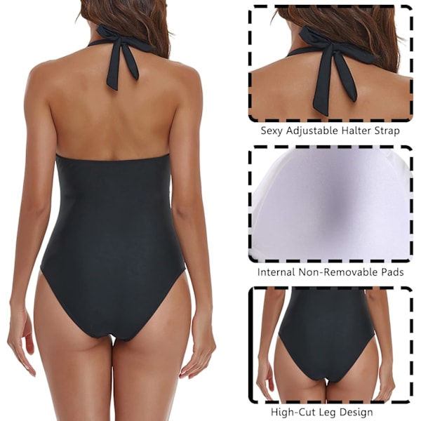 Kvinders Tummy Control One Piece Badedragt Slankning Badetøj V-hals Rygløs Ruffle Badetøj (XL Sort)
