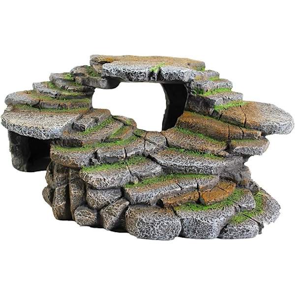 Trinnhylle & Hulegjemmested – Solingsplass - Dekorativ Harpiks for Akvarier & Terrarier – Perfekt for Reptiler, Amfibier og Fisk – svart
