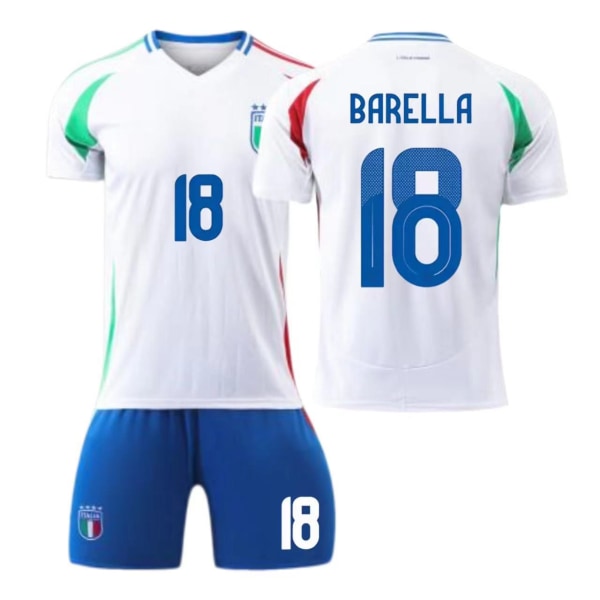 24-25 Italien bortaställ nr 14 Chiesa 18 Barella barn vuxen kostym fotbollströja No socks size 18 22