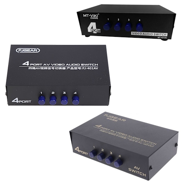4-vägs AV-switch RCA-switcher 4 in 1 ut Kompositvideo L/R ljudväljare