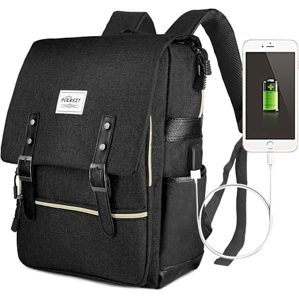 Naisten kannettava tietokoneen reppu, työreppu 15,6 tuuman kannettavalle tietokoneelle, vedenpitävä reppu kouluun, liike-elämään ja toimistoon USB-latausportilla BLACK