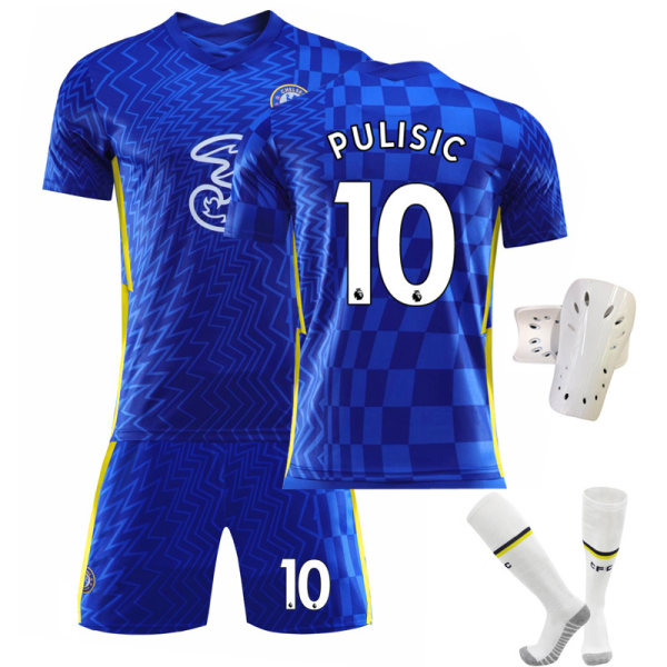 21-22 Nya Chelsea Hemma Nr 9 Lukaku Nr 10 Pulisic Jersey Set Gratis Tryck Siffror med Sockor 29 XL#