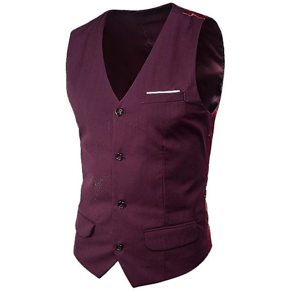Plus Size Herre Solid Farve Suit Vest Enkeltbrystet Business Vest - WELLNGS Mørkerød Dark red M