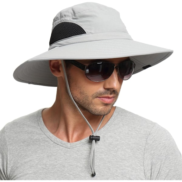 Unisex solhatt Vanntett bred brem bøttehatt Pakkbar Boonie Hat for fiske Fotturer Hage Safari Strand Light Grey