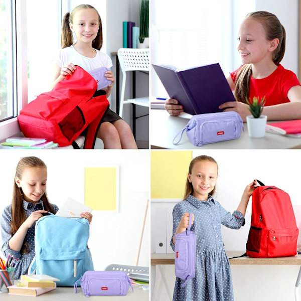 Stor Blyantveske Super Stor Blyantveske Glidelås Glatt Blyantveske Bag Holder Kontorrekvisita Organizer Slitesterk Skoleblyanter for Jenter Gutter Purple