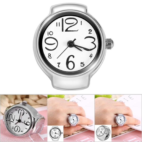 1 stk. Moderigtigt Kvinder Mænd Kvarts Analog Rund Finger Ring Kærlighedsur (Hvid)