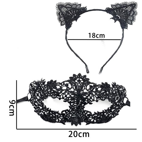 Halloween Catwoman Set, Spetsade Kattungeöron, Sexig Maskeradögonskydd