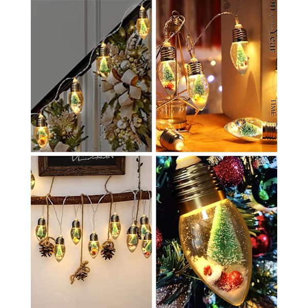 6,6 metrin joulukuusi vintage-koristevalosarja - 10 LED-lumipallolampua
