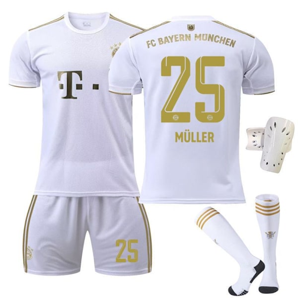 22-23 Bayern vierasvalkoinen nro 17 Mane 6 Kimmich 4 De Ligt 25 Muller 10 Sane jalkapallopaita No. 25 w/ Socks & Gear XL