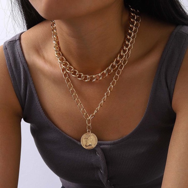 Layered Chunky Choker halsband guldmynt hänge halsband kubanska ae4f |  Fyndiq