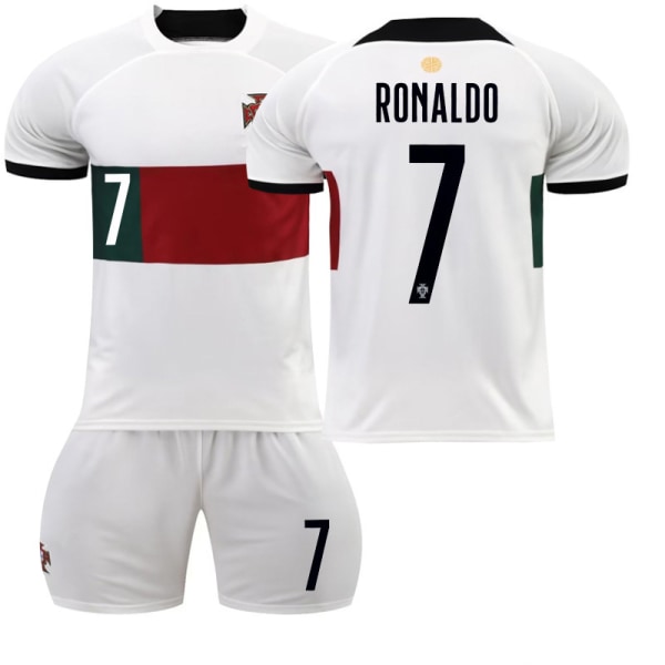2022 VM landslag Portugal borta vit nr 7 Ronaldo fotbollströja uniform kortärmad träningsdräkt 2223 Portugal away number 7 #28
