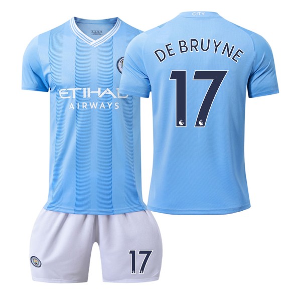 Manchester City Hjemmefotballdrakt 23-24 Nr. 9 Haaland 10 Grealish 17 De Bruyne Førsteutgave Home No. 17 16 yards