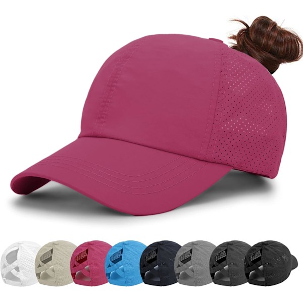 Dame Cap - Hestehale Solhatt Hurtigtørrende Løpehette Cap Golf Caps Criss Cross Justerbar Trucker Hatter For Kvinner Jenter MørkRosa DarkPink One Size