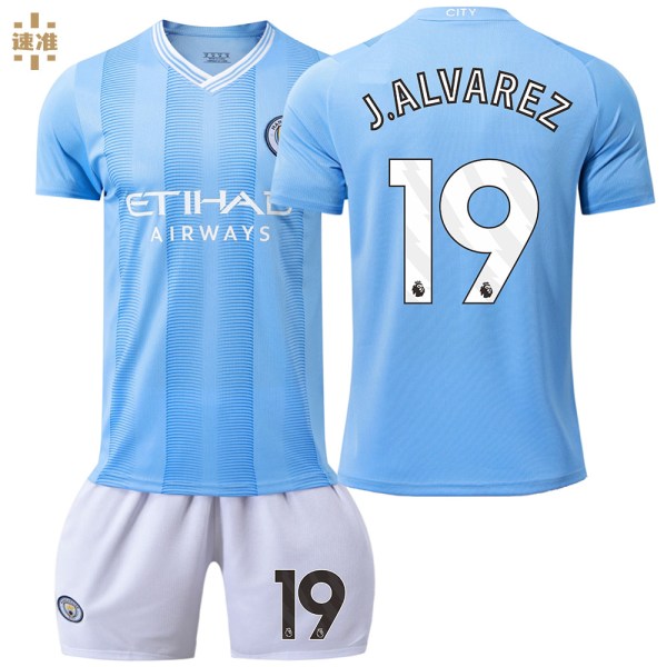 23-24 Manchester City hemtröja nr 9 Haaland 17 De Bruyne 10 Grealish fotbollströja korrekt version av bollkläder No. 9 protective gear with socks 18#