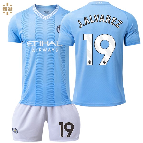 23-24 Manchester City hjemmebanesæt nr. 9 Haaland 17 De Bruyne 10 Grealish fodbolduniform korrekt version af boldtøjet No-number socks and protective gear 20#