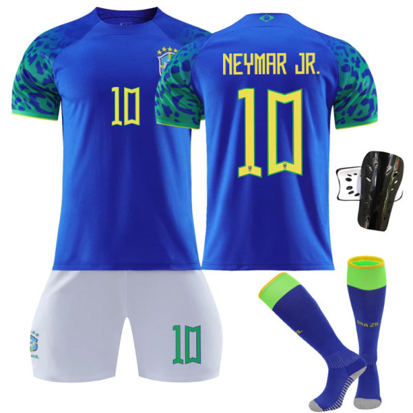 22-23 Brasilien borta blå nr 20 Vinicius 10 Neymar 18 Jesus tröjset fotbollströja No. 11 with socks + protective gear #L