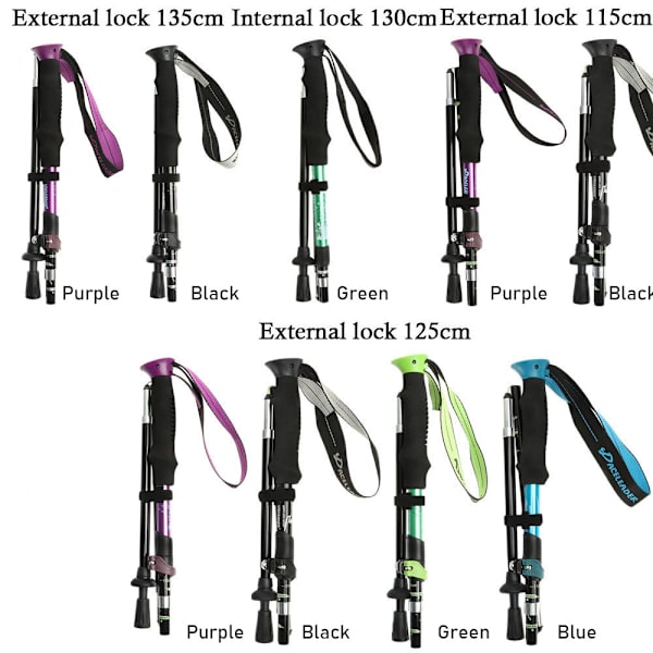 1 säädettävät taittuvat vaelluskepit Black External lock 115cm