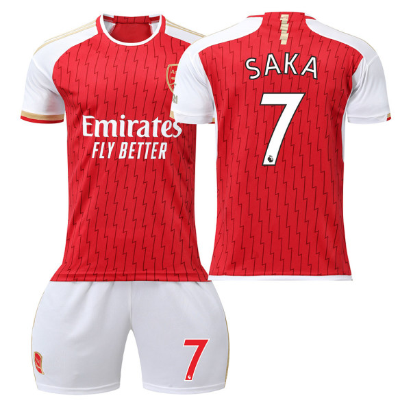 23-24 Arsenal hjemme fodboldsæt 7 Saka 8 Odegaard 9 Jesus 11 Martinelli trøje Size 8 + Protective gear with socks XL