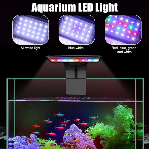 Akvarielampe (sort), Clip on akvarielampe 3 farver LED-belysning Akvarielampe Akvarielys 220
