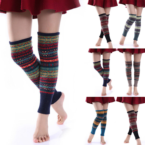 Chic Leg Warmers Crocheted Legging Fair Knee High Knitted Warmer Stocking - stock Navy blue